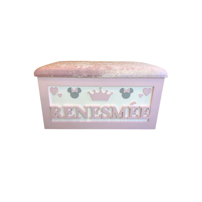 Personalised Children's Toy Box - Minnie Mouse, Hearts & Crown