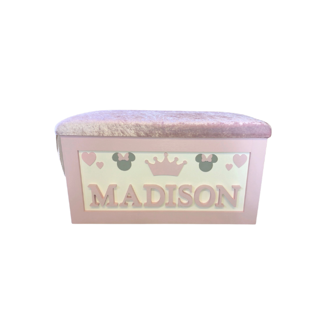 Personalised Children's Toy Box - Minnie Mouse, Hearts & Crown