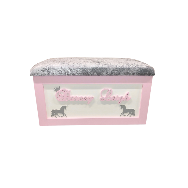 Personalised Children's Toy Box - Unicorns & Crown