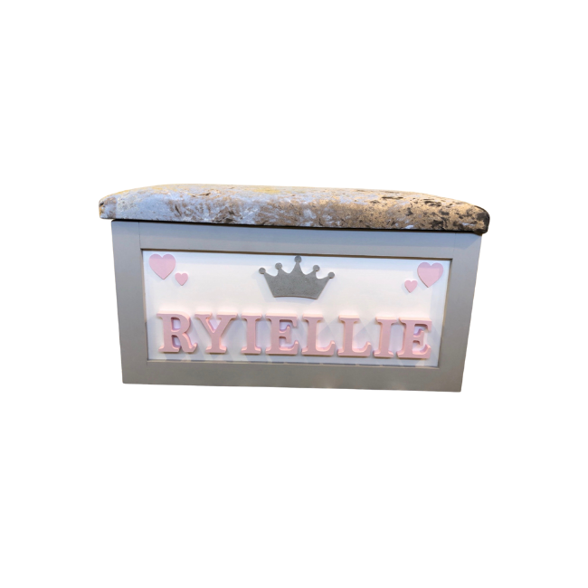 Personalised Children's Toy Box - Hearts & Crown