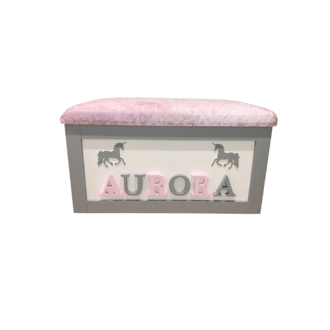 Personalised Children's Toy Box - Unicorns & Crown