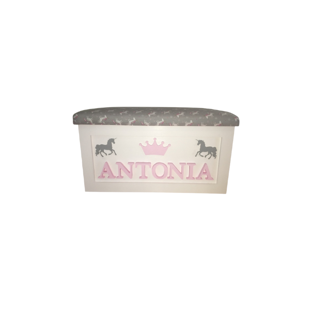 Personalised Children's Toy Box - Unicorns & Crown