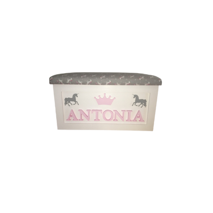 Personalised Children's Toy Box - Unicorns & Crown