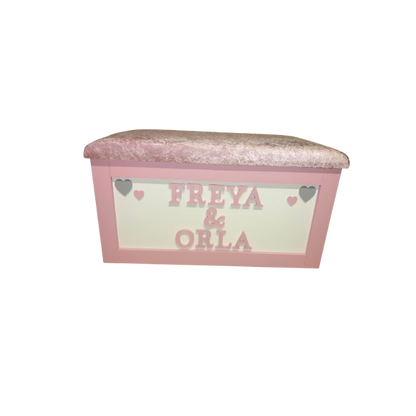 Personalised Children's Sibling Toy Box - Hearts