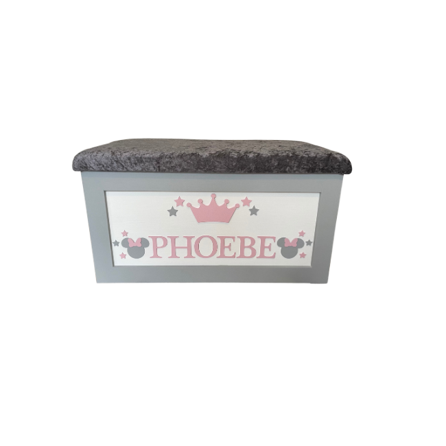 Personalised Children's Toy Box - Crown, Minnie Mouse & Stars