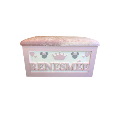 Personalised Children's Toy Box - Minnie Mouse, Hearts & Crown