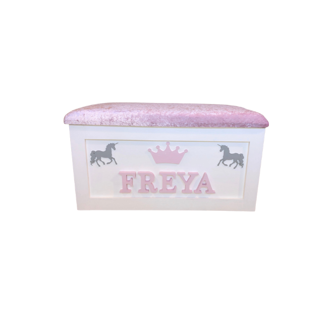 Personalised Children's Toy Box - Unicorns & Crown