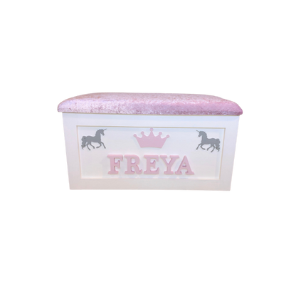 Personalised Children's Toy Box - Unicorns & Crown