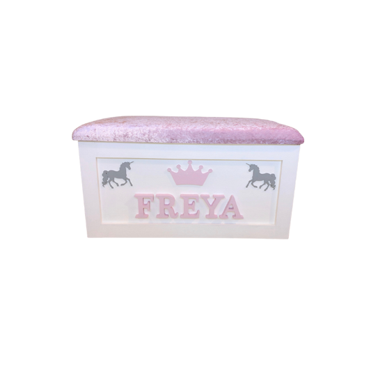 Personalised Children's Toy Box - Unicorns & Crown