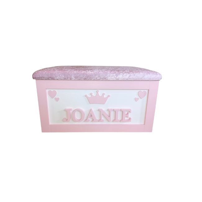 Personalised Children's Toy Box - Hearts & Crown