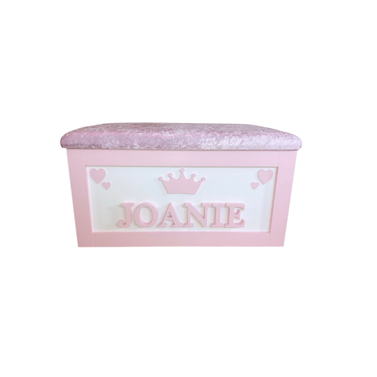 Personalised Children's Toy Box - Hearts & Crown