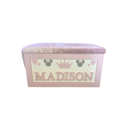 Personalised Children's Toy Box - Minnie Mouse, Hearts & Crown