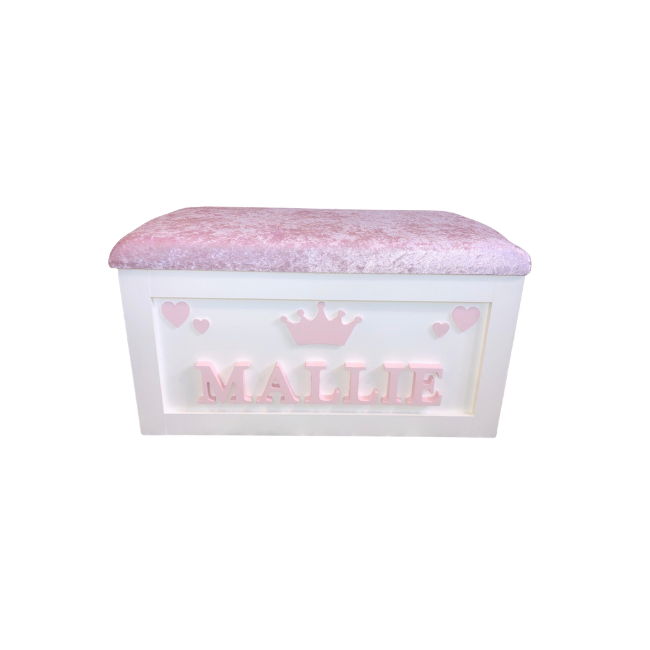 Personalised Children's Toy Box - Hearts & Crown
