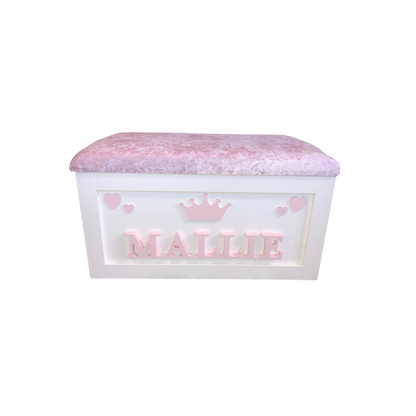 Personalised Children's Toy Box - Hearts & Crown