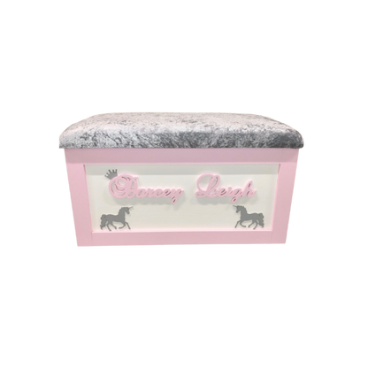 Personalised Children's Toy Box - Unicorns & Crown
