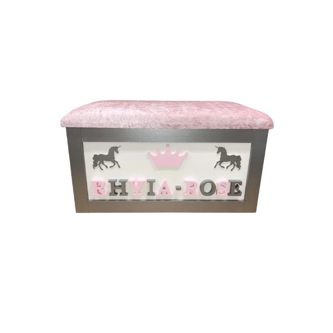 Personalised Children's Toy Box - Unicorns & Crown