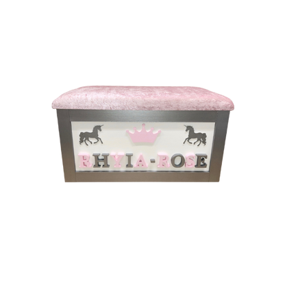 Personalised Children's Toy Box - Unicorns & Crown