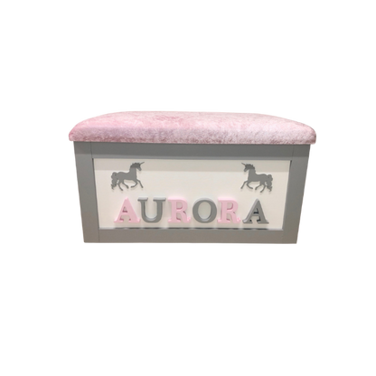 Personalised Children's Toy Box - Unicorns & Crown