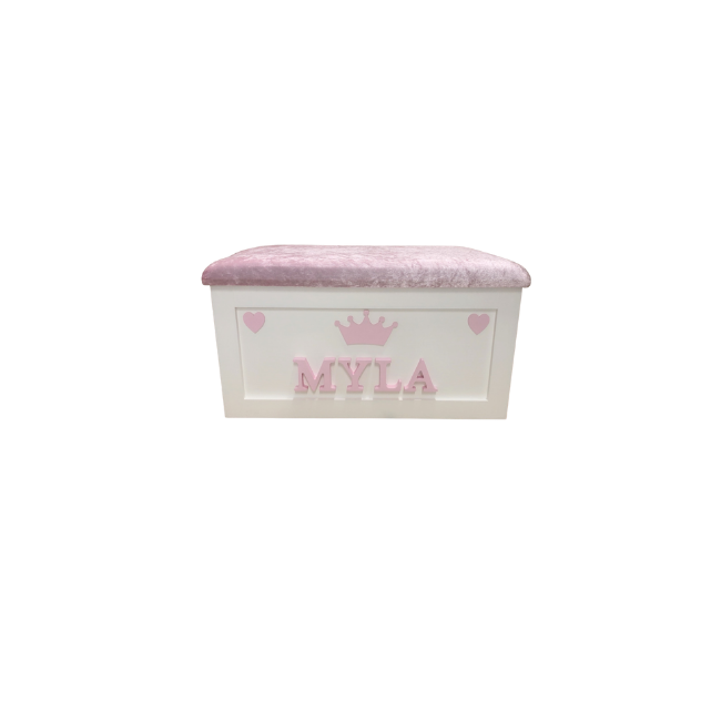 Personalised Children's Toy Box - Hearts & Crown