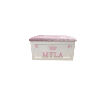 Personalised Children's Toy Box - Hearts & Crown