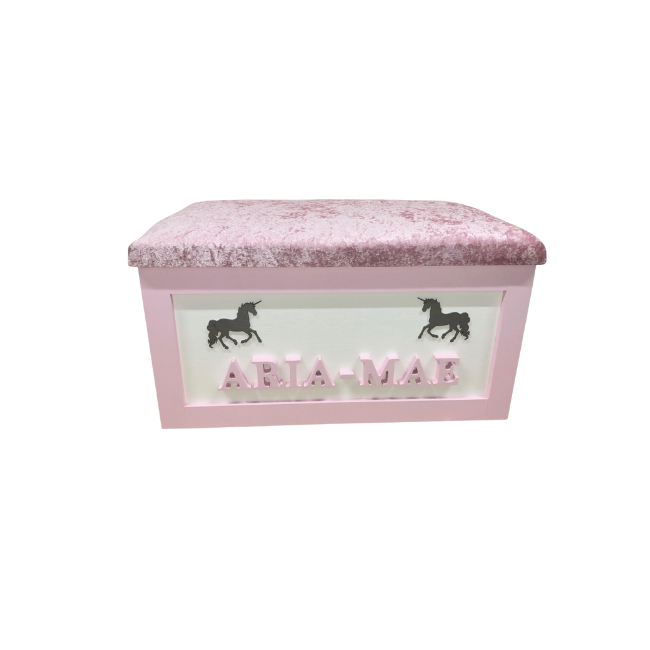 Personalised Children's Toy Box - Unicorns & Crown