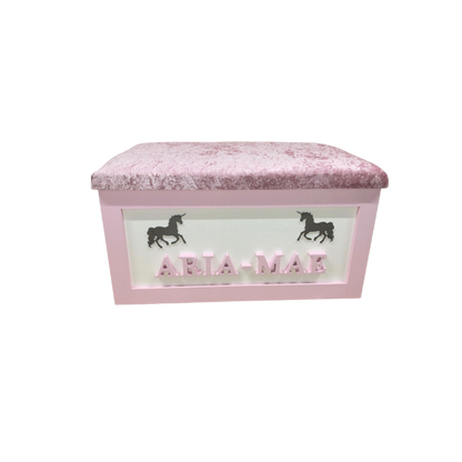 Personalised Children's Toy Box - Unicorns & Crown