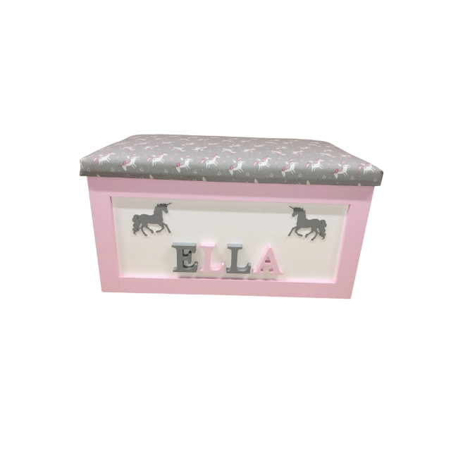 Personalised Children's Toy Box - Unicorns & Crown