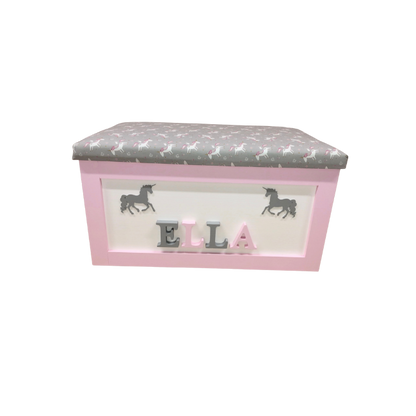 Personalised Children's Toy Box - Unicorns & Crown
