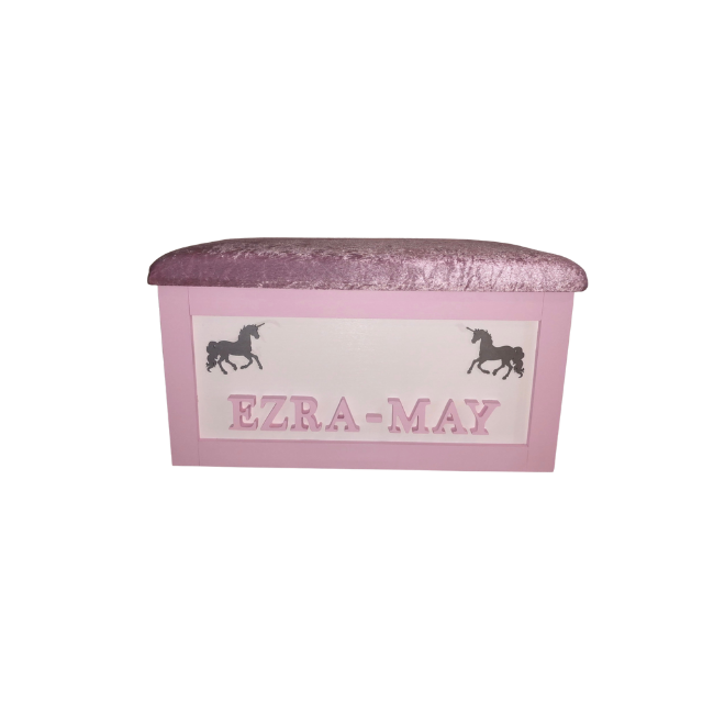 Personalised Children's Toy Box - Unicorns & Crown