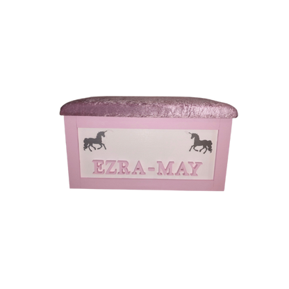 Personalised Children's Toy Box - Unicorns & Crown