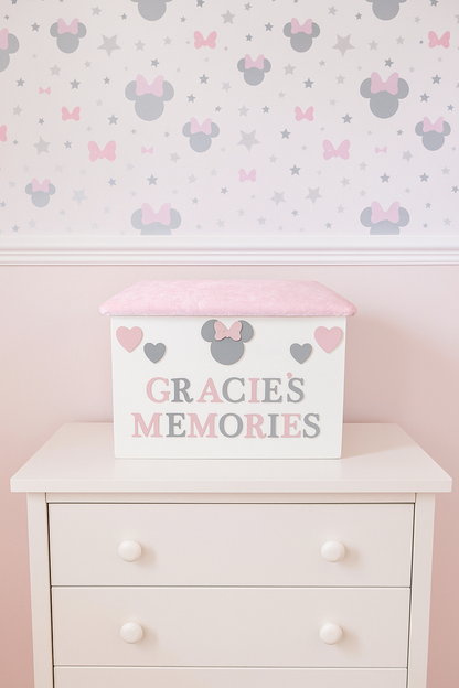 Personalised Memory Box - Minnie Mouse & Hearts