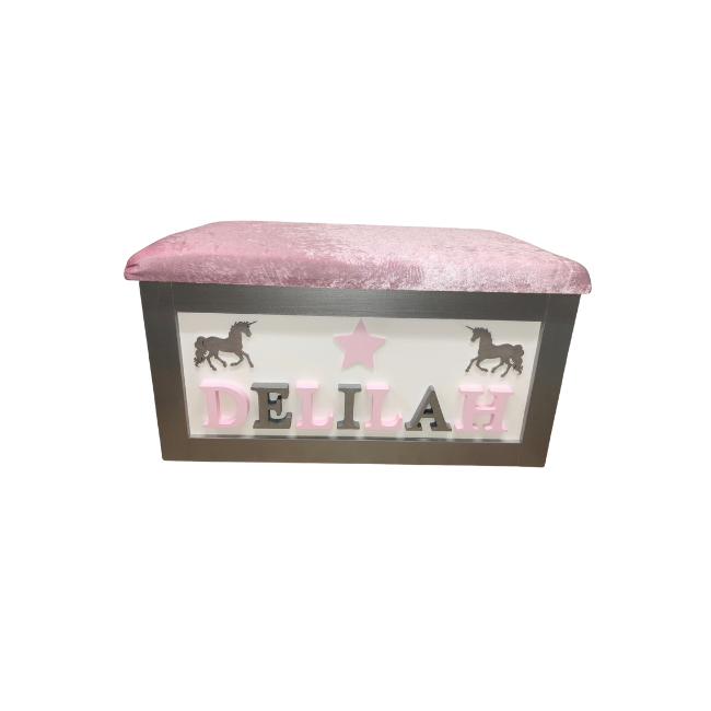 Personalised Children's Toy Box - Unicorns & Star