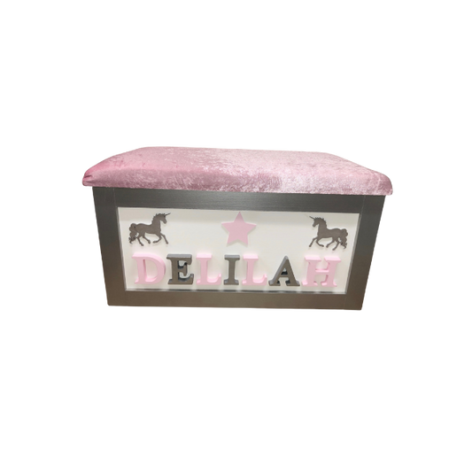 Personalised Children's Toy Box - Unicorns & Star