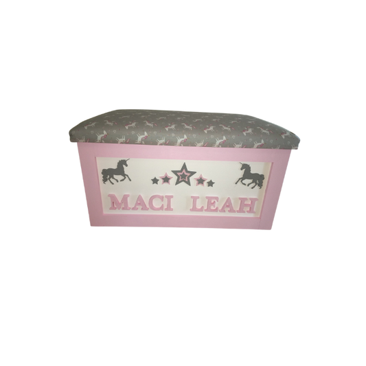 Personalised Children's Toy Box - 3D Stars & Unicorns