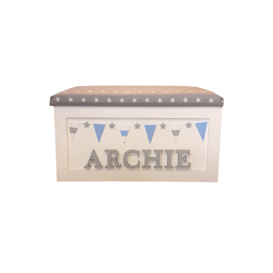 Toy box with 'ARCHIE' on a white background